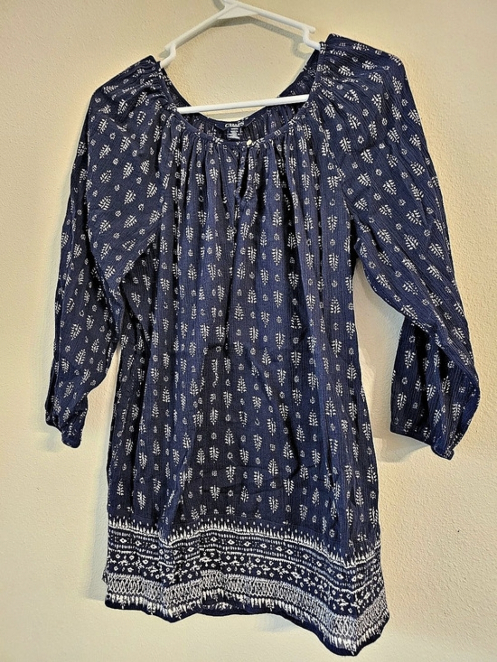 Chaps Floral Tunic Blue & White Size Medium